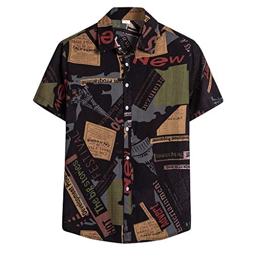 Herren Casual Floral Blumenmuster Kurzarm Hawaiihemd Bedruckter Strand Beilaufig Hawaii Hemd Stehkragen Freizeithemd Regular Fit Kurzarmhemd Freizeit Reise Party Hemd Leinenoptik Hemd von Briskorry