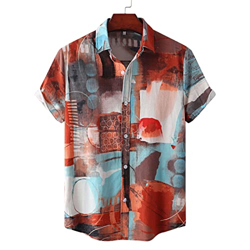 Herren Casual Floral Blumenmuster Kurzarm Hawaiihemd Bedruckter Strand Beilaufig Hawaii Hemd Stehkragen Freizeithemd Regular Fit Kurzarmhemd Freizeit Reise Party Hemd Leinenoptik Hemd von Briskorry