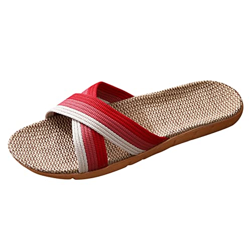 Herren Leinen Hausschuhe Sommer Pantoffeln Slides Schlappen Strandschuhe Kreuz Flache rutschfest Slippers Indoor und Outdoor Hausschuhe Home Sandalen Schuhe Slipper Flache Flip Flop für Männer von Briskorry