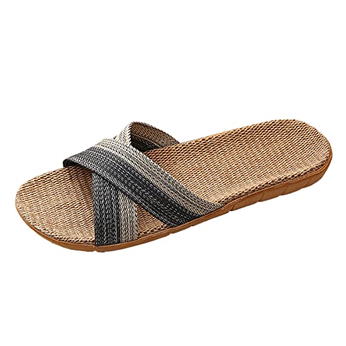 Herren Leinen Hausschuhe Sommer Pantoffeln Slides Schlappen Strandschuhe Kreuz Flache rutschfest Slippers Indoor und Outdoor Hausschuhe Home Sandalen Schuhe Slipper Flache Flip Flop für Männer von Briskorry