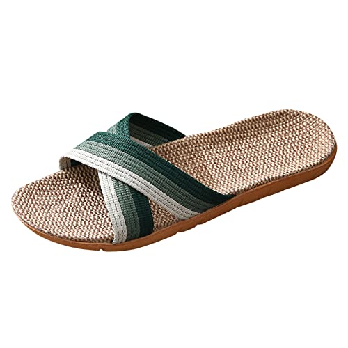 Herren Leinen Hausschuhe Sommer Pantoffeln Slides Schlappen Strandschuhe Kreuz Flache Rutschfest Slippers Indoor und Outdoor Hausschuhe Home Sandalen Schuhe Slipper Flache Flip Flop für Männer von Briskorry