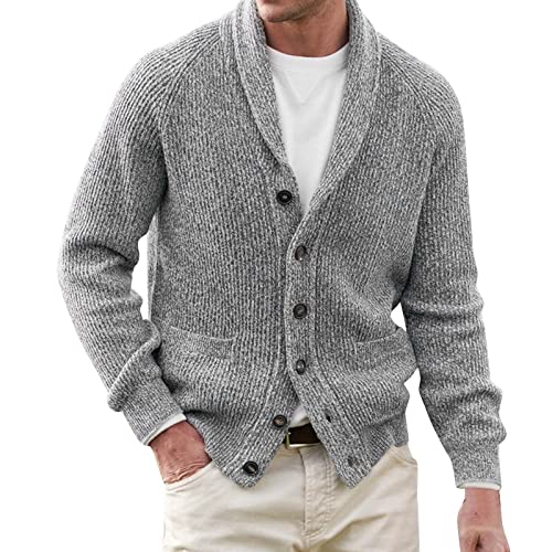 Herren Mantel Schurwolle Männlicher Herbst- und Winterpullover, dicker Jacquard, lange solide Farbe, Knopfstrick, warme Strickjacke Dunkelgrauer Mantel Herren von Briskorry