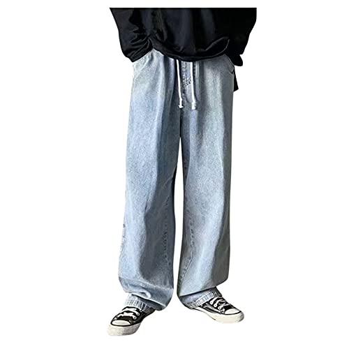 Jeans Jeans Herrenmode Bequeme Freizeit Lange Baggy Jeans Herren Denim Hosen Lose Hip Hop Jeans Blau Skateboard Hosen mit Kordelzug von Briskorry