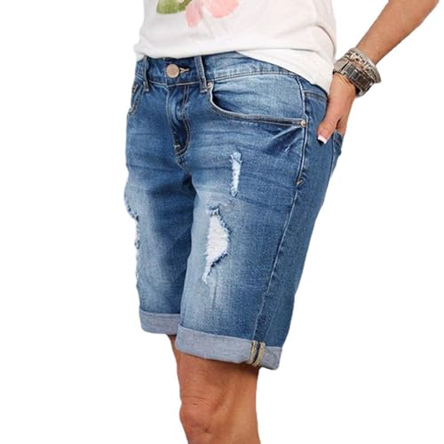 Jeans Shorts Damen Sommer Zerrissen Distressed Jeans Shorts Mode Jeansshorts Atmungsaktive Sommer Kurze Hosen Leichte Einfach Denim Shorts Lose Denim-Hotpants Bequeme Bermuda Shorts für Alltag von Briskorry
