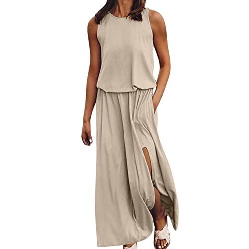 Kleid Mit Schlitz Maxikleider Damen Sommer,Strandkleid Damen Große Größen Blusenkleid V-Ausschnitt Baumwolle Party Strandkleid Boho Kleider Damenkleider Elegant Lange Damenkleider Satin Eleg von Briskorry