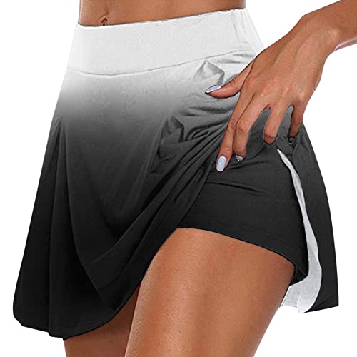 Lässig bedruckter Damen-Tennisrock, Yoga-Sport, aktiver Rock, Shorts, Rock Laufhose Damen Mit Handytasche Schwarz von Briskorry