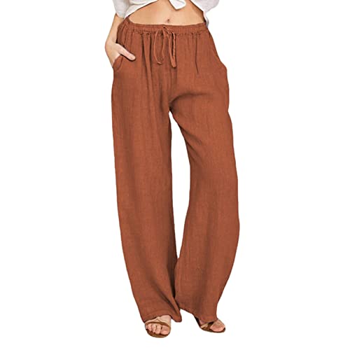 Leinenhose Damen Sommer High Waist,Sommerhose Leicht 7/8 Bein Hosen Boho Strandhose Freizeithose Baumwolle Leicht Stoffhose Pants Sport Hose Modisch Weitem Luftige von Briskorry