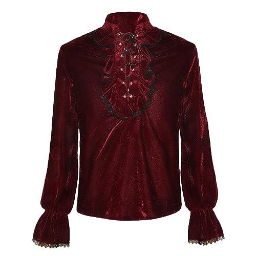 Mittelalter Hemd Herren Vintage Rüschenhemd Gothic Shirt Karneval Fasching Cosplay Tops Mittelalter Kleidung Freizeithemd Steampunk Traditioneller Oberteile von Briskorry