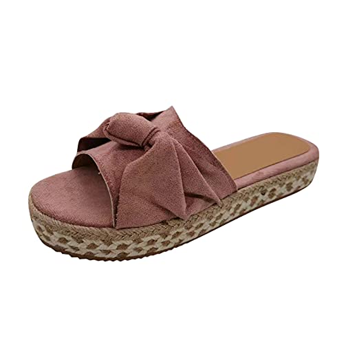 Plateau Sandalen Damen Sommer Plateau Hausschuhe Casual Bow Peep Toe Plateau Flache Schuhe Rutschfeste Hausschuhe Strandsandalen Pantoletten Plateau Römersandalen von Briskorry