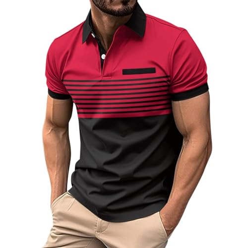 Poloshirt Herren Kurzarm Poloshirts Oversize Tshirt T-Shirts Sommer Lange Tshirts T-Shirt Männer Atmungsaktiv Polohemd Patchwork Button Down Regular Fit Kurzarmhemden Sports von Briskorry