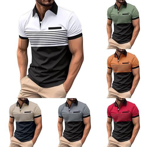 Poloshirt Herren Kurzarm Poloshirts Oversize Tshirt T-Shirts Sommer Lange Tshirts T-Shirt Männer Atmungsaktiv Polohemd Patchwork Button Down Regular Fit Kurzarmhemden Sports von Briskorry