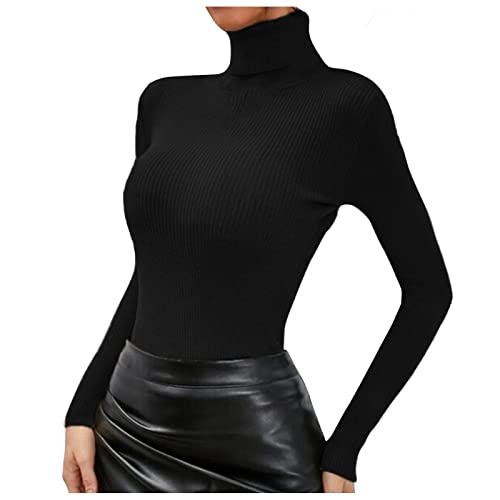 Rollkragenpullover Damen Schwarz Y2K Tops Stehkragen Longpullover Sweatshirt Turtleneck Rollkragenshirt Long Sleeve Elegant Unterziehshirt Basic Oberteile Dünn Shirt Stretch Tops Langarmshirt von Briskorry