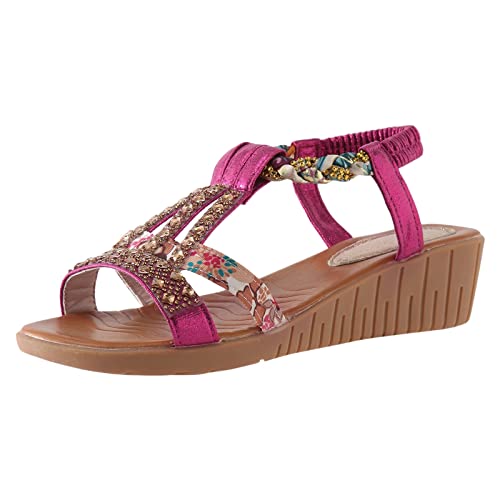 Sommer Sandalen Damen,Strass Bohemia Keilsandalen,Wedge Peep Toe Plateau Sandalen,Gummiband Slingback Sommersandalen,Einfach Damensandalen,Mode Sandalen,Comfort Licht Sandaletten Strandschuhe von Briskorry