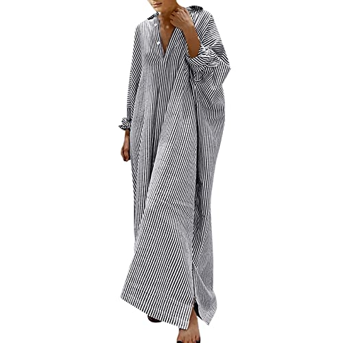 Sommerkleid Damen Lang, Leinenkleid Damen Maxi, Hemdkleid Langarm V Ausschnitt Maxikleid Locker Lässig Leinen Kleider Atmungsaktiv Leicht Blusenkleid Mode Gestreift Strandponcho A Linie Swing Sommerkleid Damen Lang, Leinenkleid Damen Maxi, Hemdkleid Langarm V Ausschnitt Maxikleid Locker Lässig Leinen Kleider Atmungsaktiv Leicht Blusenkleid Mode Gestreift Strandponcho A Linie Swing von Briskorry