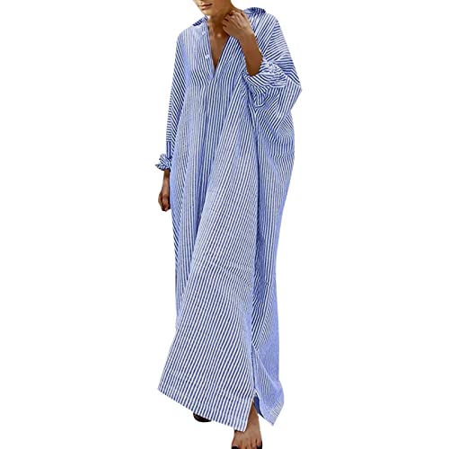 Sommerkleid Damen Lang, Leinenkleid Damen Maxi, Hemdkleid Langarm V Ausschnitt Maxikleid Locker Lässig Leinen Kleider Atmungsaktiv Leicht Blusenkleid Mode Gestreift Strandponcho A Linie Swing Sommerkleid Damen Lang, Leinenkleid Damen Maxi, Hemdkleid Langarm V Ausschnitt Maxikleid Locker Lässig Leinen Kleider Atmungsaktiv Leicht Blusenkleid Mode Gestreift Strandponcho A Linie Swing von Briskorry
