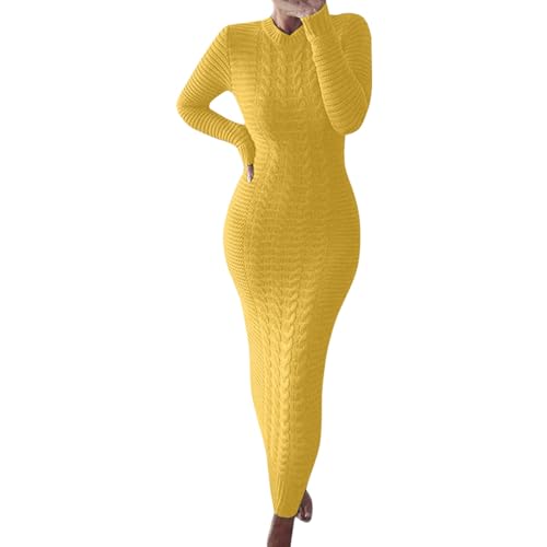Strickkleid Damen Winter Einfarbiges Strickkleid Rundhals Herbstkleid Klassische Sweater Dress Winter Jumper Kleid Mode Strickpullover Kleid Elegant Pulloverkleid Weich Freizeitkleid Longpulli von Briskorry