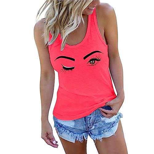 Tank Top Damen Sommer Ärmellos Tshirt mit Auge Motiv Drucken Tops Casual Rundhals Shirt Teenager Mädchen Tanktop Einfarbig Achselshirt Unterhemd Sportshirt von Briskorry