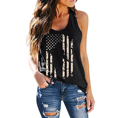 Tank Top Damen Sommer Rundhals Spaghetti Tops Ärmelloses Independence Day Bedrucktes Punk Mode Camis Shirts Schwarz Trägertop Streetwear Blusentop für Frauen Sommertop Strandtop Casual von Briskorry