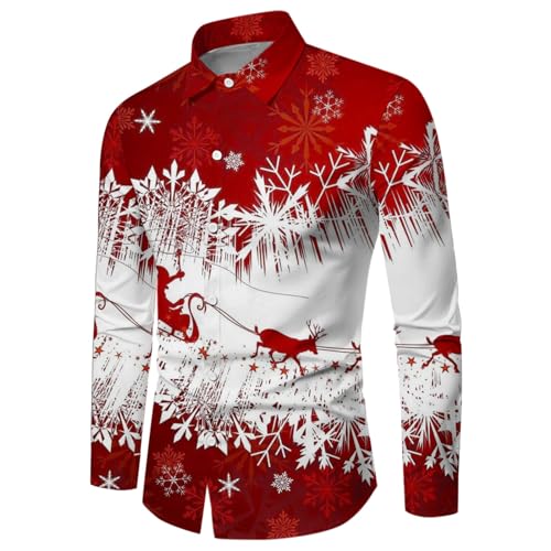 Weihnachtshemd Herren, Weihnachten Muster 3D Bedruckte Hemd Freizeithemd Männer Langärm Slim Fit Christmas Shirt Hawaiihemd Stehkragen Lustige Funky Hemden Langarmhemd Langarmshirt von Briskorry