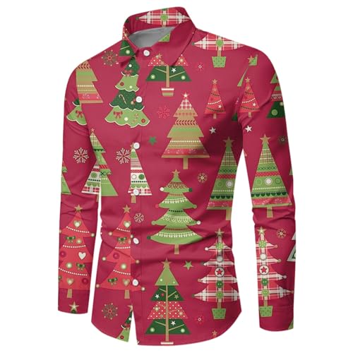 Weihnachtshemd Herren, Weihnachten Muster 3D Bedruckte Hemd Freizeithemd Männer Langärm Slim Fit Christmas Shirt Hawaiihemd Stehkragen Lustige Funky Hemden Langarmhemd Langarmshirt von Briskorry