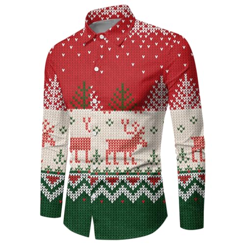 Weihnachtshemd Herren, Weihnachten Muster 3D Bedruckte Hemd Freizeithemd Männer Langärm Slim Fit Christmas Shirt Hawaiihemd Stehkragen Lustige Funky Hemden Langarmhemd Langarmshirt von Briskorry