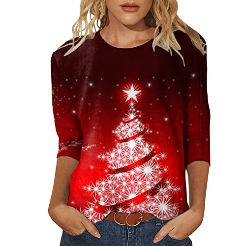 Weihnachtsshirt Damen Langarm Lustig,Rundhals Sweatshirt T-Shirt Weihnachtsmotiv Oberteile Bedruckte Hemd Bluse Tunika Tops Lang Pullover Langarmshirts Bluse Tshirts Weihnachtsbluse von Briskorry