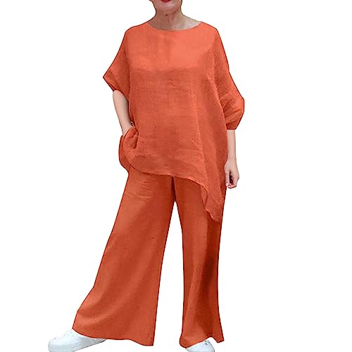 Zweiteiler Damen Sommer Musselin Blusen Und Lange Hose Sets 2 Teiler, Sommer Hemd Langarm Hohe Taille Weites Bein Hosen Outfits Damen Set, Plissee Hosenanzug Elegante Freizeitanzug (M1-Red, L) von Briskorry