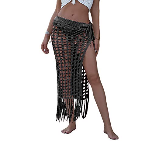 BriskyM Frauen häkeln Strand vertuschen Sarong Wrap mit Muscheln Netznetz Bikini vertuschen Muschel Strand Schal Mesh Badebekleidung Schals（schwarz） von BriskyM