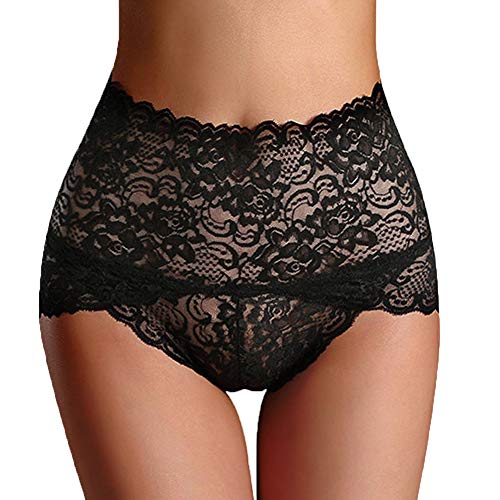 BriskyM Frauen weiche Spitze hohe Taille Nahtlose Hipster Unterwäsche Pantie Slip Bottom (Schwarz, XXL) von BriskyM