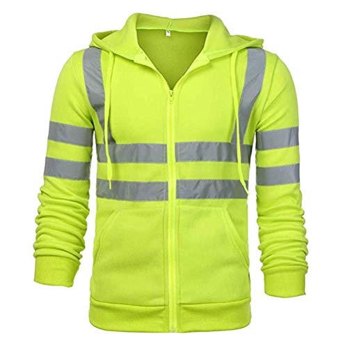 BriskyM Herren Kapuzen Sweatshirt Reflektierend Jacke Night Running Radjacke Warnschutzstreifen Sicherheit Konstruktion Verkehr/Lagerschutz Hoodies (Grün, XXL) von BriskyM