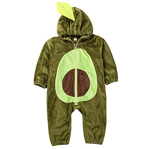 BriskyM Kleinkind Baby Halloween Avocado Kostüm Warmer Winter Jungen Mädchen Langarm Kapuzen Fleece Strampler Overall Outfits (12-18 Months, Grüner Jumpsuit mit Kapuze) (84DE42TGAZG) von BriskyM