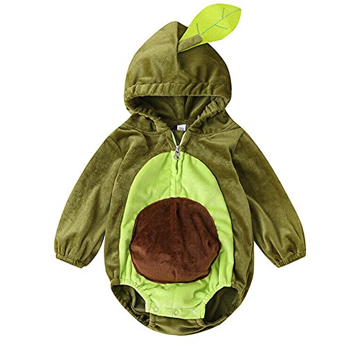 BriskyM Kleinkind Baby Halloween Avocado Kostüm Warmer Winter Jungen Mädchen Langarm Kapuzen Fleece Strampler Overall Outfits (6-9 Months, Grüner Hoodie Strampler), 6-9 Monate, (84DE42TGAZG) von BriskyM