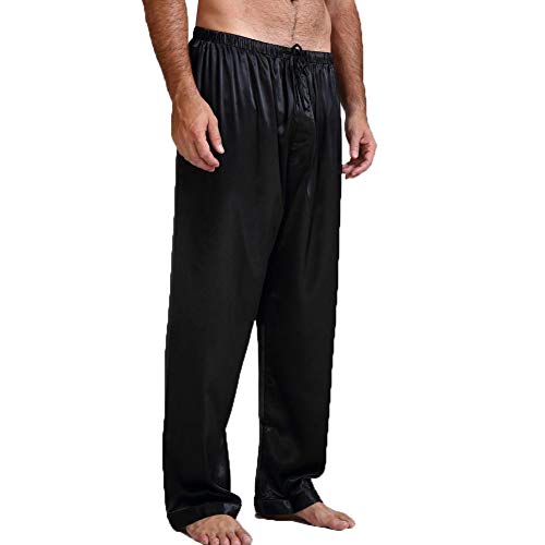 BriskyM Lässige Herren Hohe Taille Satin Seide Pyjama Hose Schlaf Bottom Hosen (Schwarz, XL) von BriskyM