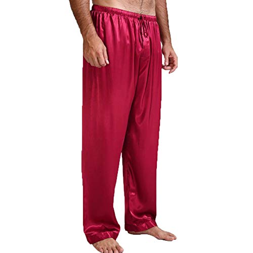 BriskyM Lässige Herren Hohe Taille Satin Seide Pyjama Hose Schlaf Bottom Hosen (rot, XL) von BriskyM