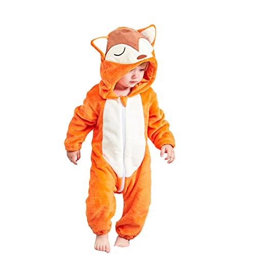 BriskyM Neugeborenes Baby Cartoon Overall Fleece Langarm Tier Mit Kapuze Reißverschluss Lange Hose Strampler Halloween Kleidung (18-24 Months, Fuchs) von BriskyM