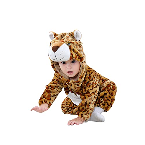 BriskyM Neugeborenes Baby Cartoon Overall Fleece Langarm Tier Mit Kapuze Reißverschluss Lange Hose Strampler Halloween Kleidung (18-24 Months, Leopard) von BriskyM