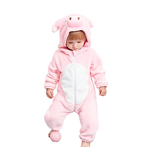 BriskyM Neugeborenes Baby Cartoon Overall Fleece Langarm Tier Mit Kapuze Reißverschluss Lange Hose Strampler Halloween Kleidung (3 Years, Schwein) von BriskyM