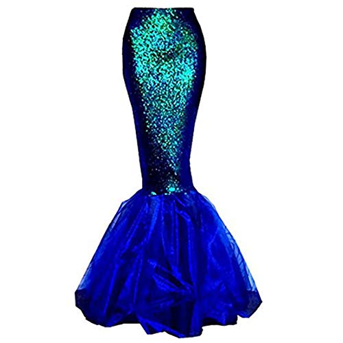 Damen Meerjungfrau Rock Maxirock Pailletten Meerjungfrau Schwanz Kostüm Karneval Fasching Party Kleid (Blau, M) von BriskyM