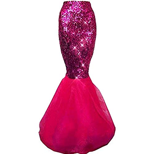 Damen Meerjungfrau Rock Maxirock Pailletten Meerjungfrau Schwanz Kostüm Karneval Fasching Party Kleid (Rose, M) von BriskyM