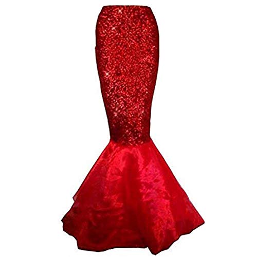 Damen Meerjungfrau Rock Maxirock Pailletten Meerjungfrau Schwanz Kostüm Karneval Fasching Party Kleid (rot, M) von BriskyM