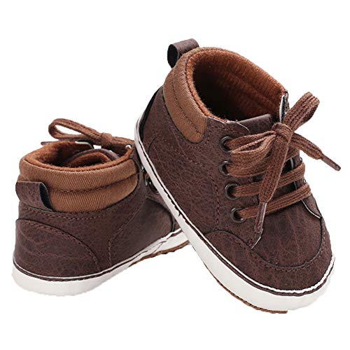 Infant Baby Jungen Weiche Anti-Rutsch-Sneaker Prewalker Sohle Krippe Schuhe (0-6 Months, Braun) von BriskyM