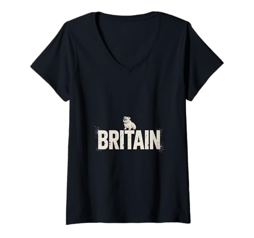Damen Britain Bulldogge England Großbritannien Fan T-Shirt mit V-Ausschnitt von Britain Bulldogge England Großbritannien Retro