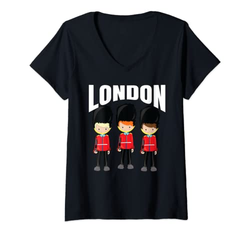 Damen Souvenir London Queens Buckingham Palace Guards Memento T-Shirt mit V-Ausschnitt Damen Souvenir London Queens Buckingham Palace Guards Memento T-Shirt mit V-Ausschnitt von Britannia Swings