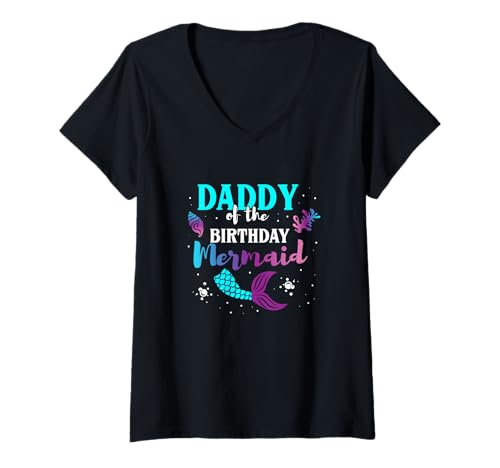 Damen Daddy of The Birthday Meerjungfrau Vintage T-Shirt mit V-Ausschnitt von Brithday Retro Vintage Outfit