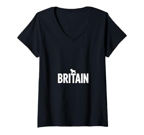 Damen Britain Britische Bulldogge England London UK T-Shirt mit V-Ausschnitt von Britische Bulldogge Britain England London UK