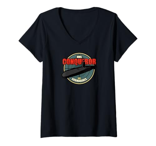 Damen HMS Conqueror T-Shirt mit V-Ausschnitt Damen HMS Conqueror T-Shirt mit V-Ausschnitt von Britische U-Boot Geschenke