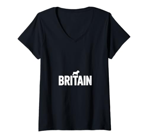 Damen Britain Britischer Bulldogge Großbritannien England T-Shirt mit V-Ausschnitt von Britischer Bulldogge Großbritannien England UK