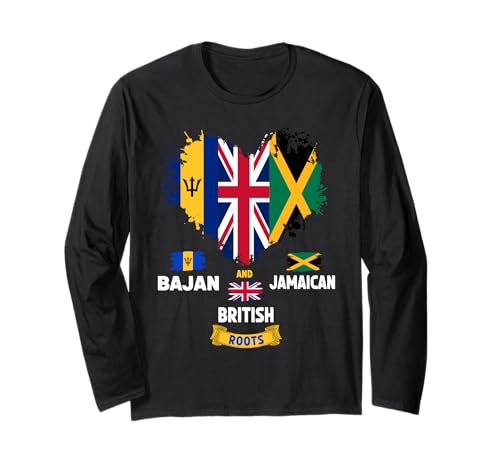 Bajan British & Jamaican Flag Outfit Idee für Kinder Heritage Langarmshirt von British Bajan Jamaican Roots Themed Idea For Women