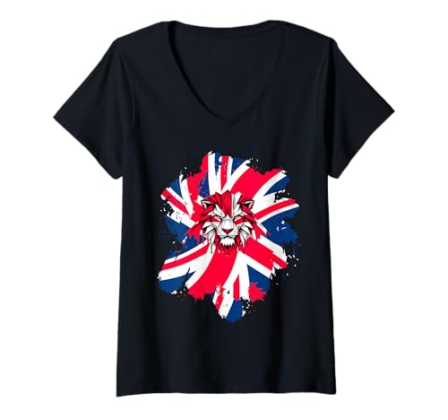 Damen BE Britische Flagge UK Englisch T-Shirt mit V-Ausschnitt Damen BE Britische Flagge UK Englisch T-Shirt mit V-Ausschnitt von British Christmas Store