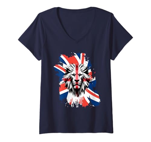 Damen Britische Flagge, Englisch T-Shirt mit V-Ausschnitt Damen Britische Flagge, Englisch T-Shirt mit V-Ausschnitt von British Christmas Store